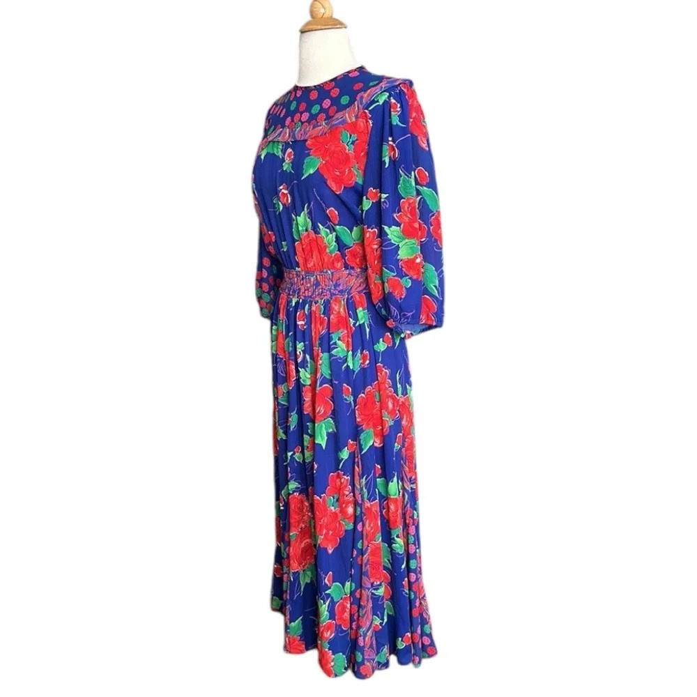 Vintage 80s ASSORTI‎ for Susan Freiss Dress MIDI Floral Cottagecore, Size XS - Picture 6 of 16